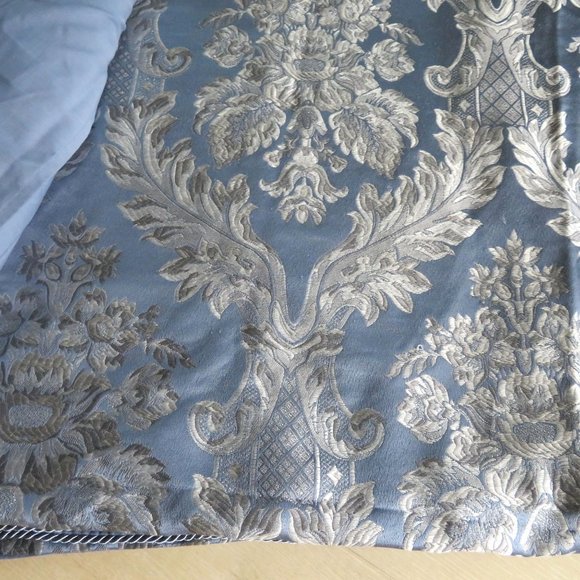 Double Full Duvet Set 2 Shams Silver Blue Pipping Reversable Duvet Cover 82"x80" - Picture 4 of 11